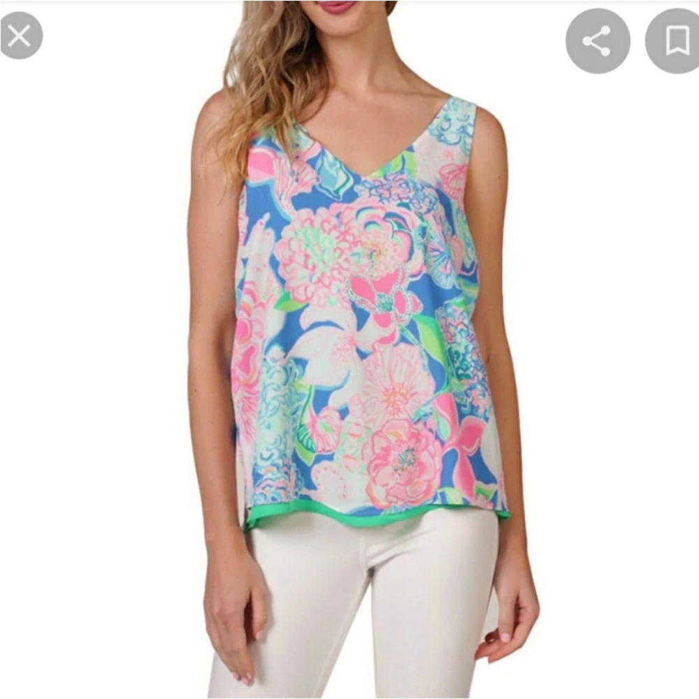 Lilly Pulitzer Florin Sleeveless V-Neck Reversible Top S Peony For Your Thought
